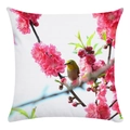 Soft square throw pillow case featuring peach blossoms and a bird in Chinese art style - Peach Blossom Tit Pattern (3) / 18x18 Inch
