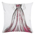 Artistic watercolor princess dress pillowcase featuring a red gown illustration on white - Red And Gray Gown Woman Back View (12)