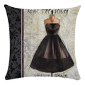 Detailed texture of ultra-soft square pillowcase featuring vintage oil painting dress pattern - Black Hepburn Style Gown Illustration (9)