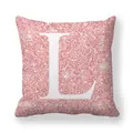 Housse de coussin peau de pêche à paillettes roses avec lettre L majuscule blanche - 45x45 cm / Lettre L