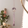 Tree of Life suncatcher with purple amethyst natural stones and bronze wire design - 7cm Purple Tree Seven Stone Woven