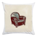 Federa per cuscino quadrata con poltrona vintage dipinta a mano su sfondo bianco neutro - Poltrona Vintage a Blocchi Beige