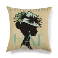Linen pillowcase with vintage female silhouette and Couture hat design for home decor - Tiffany Blue Wide Hat Style (4)