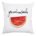 Detail of soft pillowcase featuring watercolor watermelon art and you make me smile text - Watercolor Watermelon (Smile)