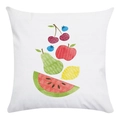 Detailed texture of white pillowcase with colorful oil painting fruit pattern printing - Artistic Fruit Collage