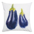 Detail of oil painting eggplant print on soft square pillowcase with fabric texture - Watercolor Eggplant
