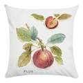 Vierkante sierkussenhoes met pruimenpatroon in olieverfstijl op witte geweven stof - Aquarel Pruim (PLUM)