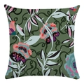 Detail of soft square pillowcase with vintage floral pattern on dark green fabric - 18x18 Inch / Dark Green Base Vintage Floral Design (19)