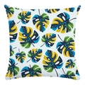 Tropical monstera leaf soft throw pillow cover with vibrant green and blue foliage design - 18x18 Inch / White Base Saturated Monstera Leaves (15)