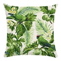 Detailed view of square pillowcase with tropical parrot and palm leaf print design - 18x18 Inch / Off White Base Green Parrot Tropical (14)