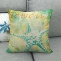 Linen cushion cover featuring a blue starfish and Hawaii text on a vibrant yellow base - 18x18 Inch / Hawaii Teal Starfish (4)