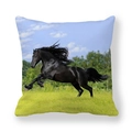 Square pillowcase with a majestic running black horse print on soft peach skin fabric - Realistic Black Horse Running On Green Field (21)