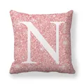 Taie d'oreiller en peau de pêche avec fond rose scintillant et motif lettre N blanche - 45x45 cm / Lettre N