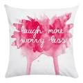 Quadratischer Kissenbezug mit weißem Text laugh more worry less und pinkem Aquarell - Laugh More Aquarell Rosa Stil (3)