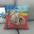 Federa quadrata per cuscino con stampa di conchiglie e stelle marine su lino - 45x45 cm / Oceano Contrato Blu Cielo (5)