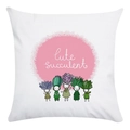 Square white pillowcase with cute succulent cartoon print and pink center circle detail - Pink Circle Cute Succulent (5)