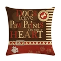 Vintage linen cushion cover featuring red-brown paw prints and pet-themed typography - Paw Prints On Your Heart Style (3)