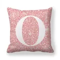 Housse de coussin à paillettes roses avec lettre O blanche en tissu peau de pêche - 45x45 cm / Lettre O