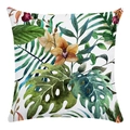Tropischer Kissenbezug mit Monstera-Blättern und orangefarbenen Orchideen auf Weiß - 45x45 cm / Weißer Grund Tropische Blätter Und Orchideen (1)