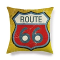 Λινό vintage κάλυμμα μαξιλαριού Route 66 με έμβλημα ασπίδας και ρετρό σχεδιασμό - Βίντατζ Ασπίδα Κίτρινη Μουστάρδας (1)