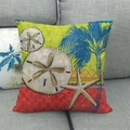 Fodera per cuscino in lino a tema tropicale con motivi di stelle marine e palme - 45x45 cm / Stella di Mare Palma Tropicale (6)