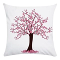 Soft square white pillowcase featuring a cherry blossom tree pattern with pink flower petals - Pink Cherry Blossom Tree Style (8)