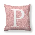 Housse de coussin à paillettes roses avec une grande lettre P blanche au centre - 45x45 cm / Lettre P