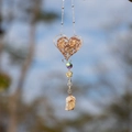 Handmade heart-shaped suncatcher with citrine stones and crystal prism pendant - Heart Citrine Wire Wrapped Suncatcher