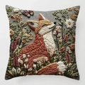 Kurzer Plüsch Kissenbezug mit 3D Textur süßem orangefarbenem Fuchs und Blumenmuster - 3D Fuchs in Blumen Design (Stil-14) / 45*45 Superweich
