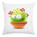 Soft white pillowcase featuring a cute cartoon cactus with big eyes and a bright orange pot - Big Eyed Smiling Green Cactus (7)