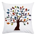 Square white pillowcase featuring a colorful fortune tree pattern made of soft fabric - Multicolor Leaf Decorative Tree Style (9)