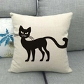 Close-up of linen pillowcase featuring a black cat silhouette on a gray sofa - Black Cat Silhouette Style (7)