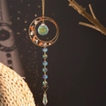 Boho crystal suncatcher with golden tree of life frame and orange natural stones - Yuwei's Love (Pink)