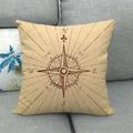 Linen decorative pillow cover with vintage nautical compass pattern on gray sofa - 18x18 Inch / Dark Brown Compass Points Style (4)
