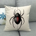 Linen square throw pillow cover featuring a black spider and web on grey sofa - Giant Spider And Web Style (17)