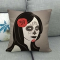 Detailed texture of linen pillowcase with Mexican Sugar Skull Day of the Dead art - Mexican Day Of The Dead Girl Style (18)