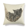 Federa quadrata in lino con un simpatico gattino che dorme in un'amaca marrone scuro - Quadrato / Stile Gattino Grigio in Amaca (21)