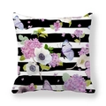 Motif floral classique sur taie d'oreiller rayée noir et blanc en peau de pêche douce - 45x45 cm / Style Fleur Papillon à Rayures Noir et Blanc (17)