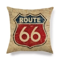 Τετράγωνη λινή μαξιλαροθήκη με vintage σήμα Route 66 και ρετρό υφή χάρτη στο φόντο - Μπεζ Βίντατζ Παλαίωση Χάρτης (3)