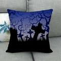 Halloween decorative linen pillowcase featuring spooky black graveyard silhouette on blue - Graveyard Cross Silhouette Style (15)
