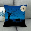 Halloween pillow cover with witch and owl design on sofa, spooky night scene print - 45x45cm / Dark Blue Full Moon Witch Style (11)
