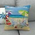 Fodera per cuscino in lino con stampe da spiaggia, ombrelloni e sdraio estive - Stile Frigorifero per Vacanze al Mare (10)