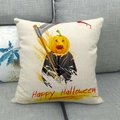Linen Halloween pillowcase featuring a pumpkin reaper design on a grey fabric sofa - 45x45cm / Beige Pumpkin Head Reaper Style (18)