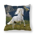 Running white horse print cushion cover in thick peach skin fabric for home decor - Realistic White Horse In Mountains (25)