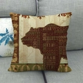 Vierkante linnen kussensloop met rustiek berensilhouet en vintage bosdieren ontwerp - Bos Beer Silhouet Vintage Stijl (2)