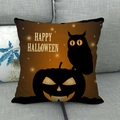 Close-up of Halloween linen pillowcase featuring a pumpkin owl and Happy Halloween text - Pumpkin and Owl (6)
