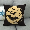Detailed texture of black linen pillowcase with golden moon and bats Halloween design - Golden Moon Bats Silhouette (9)