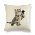 Federa quadrata in lino con simpatica stampa di gatto su tessuto beige testurizzato - Quadrato / Stile Gatto Tabby che Saluta (20)