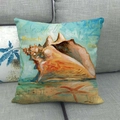 Federa quadrata decorativa in cotone e lino con stampa di conchiglie e stelle marine - 45x45 cm / Lumaca Stile Costiero (10)