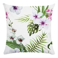 Floral soft pillow cover with tropical hibiscus flowers and palm leaves on white base - 18x18 Inch / Purple Pink Hibiscus Palm Leaves (6)